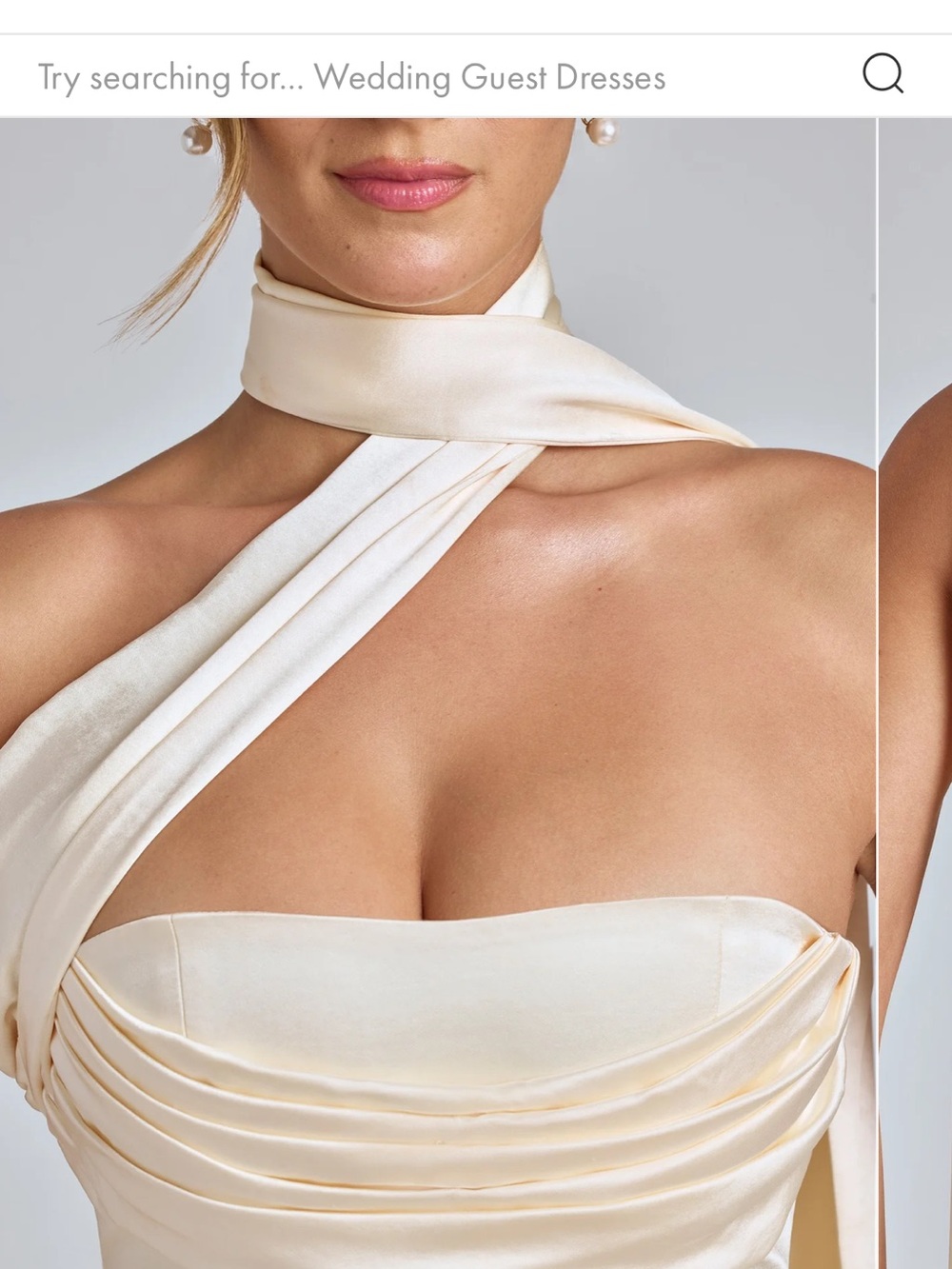 Oh Polly Cream Satin Mini Dress with Draped Neck Scarf - Picture 5 of 8